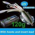 SUNMILE Fishing Soft Squid Lure 20g/60g/80g/100g/120g/150g Luminous/UV Squid Jig Fishing Lures For Sea Fishing Wobbler Bait