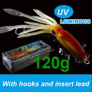 SUNMILE Fishing Soft Squid Lure 20g/60g/80g/100g/120g/150g Luminous/UV Squid Jig Fishing Lures For Sea Fishing Wobbler Bait