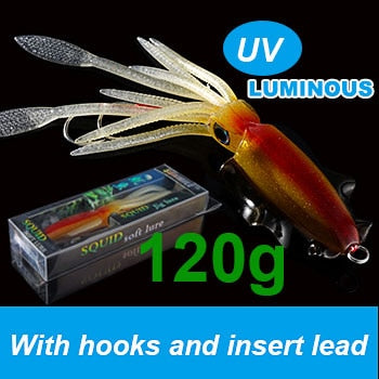 SUNMILE Fishing Soft Squid Lure 20g/60g/80g/100g/120g/150g Luminous/UV Squid Jig Fishing Lures For Sea Fishing Wobbler Bait