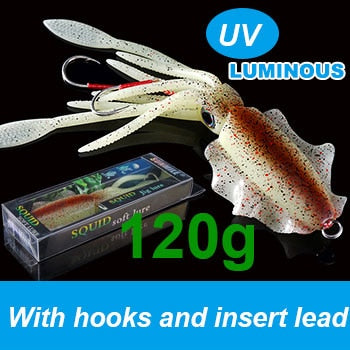 SUNMILE Fishing Soft Squid Lure 20g/60g/80g/100g/120g/150g Luminous/UV Squid Jig Fishing Lures For Sea Fishing Wobbler Bait