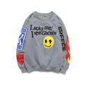 KANYE Smiley Flame Print Round Neck Sweatshirt Men and Women Plus Velvet Streetwear Stranger Things Hoodie Pullover Mens Hoodies