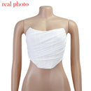 Cryptographic Sleeveless Fashion Strapless Bustier Corset Crop Tops Female Mesh Backless White Women Tops Zipper Summer 2021