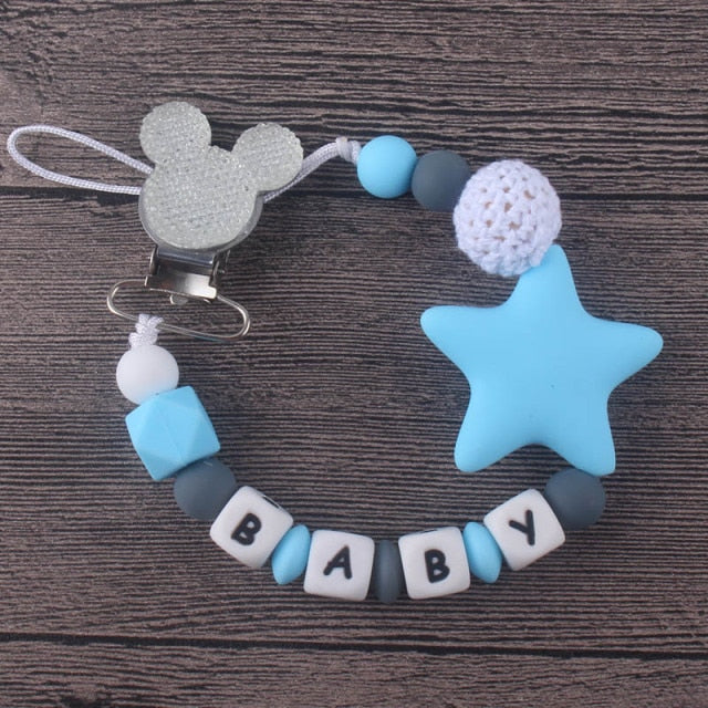 XCQGH Personalised Name Silicone Baby Pacifier Clips Chain Nipple Pacifier Chain with Mouse Holder for Baby, Baby Shower Gift