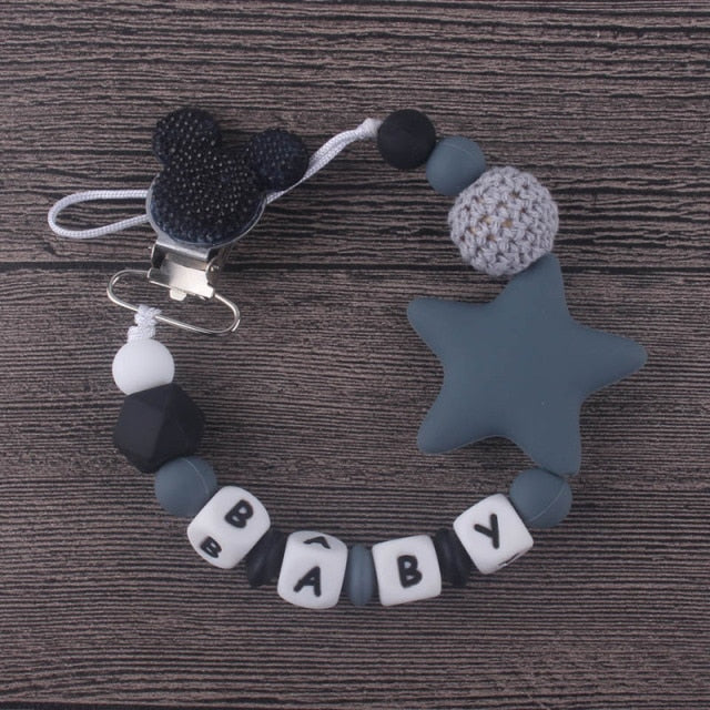 XCQGH Personalised Name Silicone Baby Pacifier Clips Chain Nipple Pacifier Chain with Mouse Holder for Baby, Baby Shower Gift