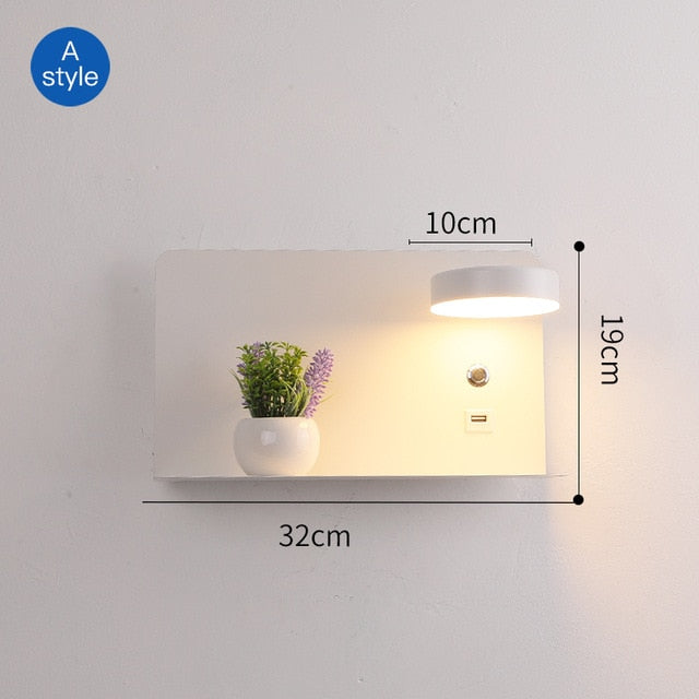 LED Wall Lights With Switch And USB Interface Fashion White Black Lamp Fixture Corridor Aisle Lighting Art Luminaire Wandlamp