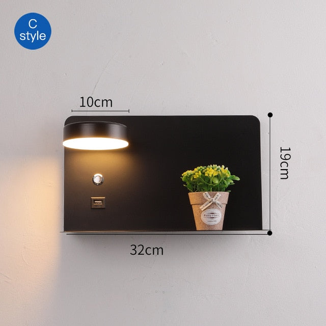 LED Wall Lights With Switch And USB Interface Fashion White Black Lamp Fixture Corridor Aisle Lighting Art Luminaire Wandlamp