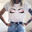 Pink Eyelashes Print Art T Shirt Women Princess Makeup Graphic Tee Personality Hipster Summer Woman Tumblr Art Tshirt Streetwear
