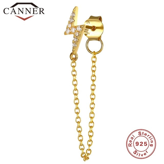 1pcs Gold Silver Color Lightning/Snake Chain Stud Earrings for Women 925 Sterling Silver Tassel Earrings Fashion Jewelry