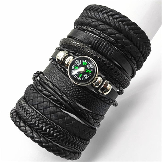 10pcs/set Black Wrap Woven New Fashion Handmade Men Bracelets Male Women Leather Bracelet Men Bangle Wholesale Jewelry Gift