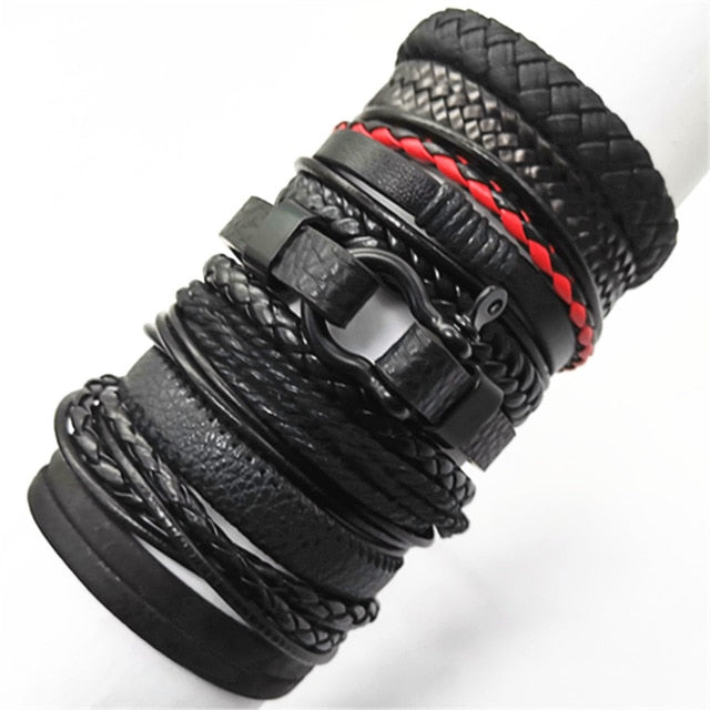 10pcs/set Black Wrap Woven New Fashion Handmade Men Bracelets Male Women Leather Bracelet Men Bangle Wholesale Jewelry Gift