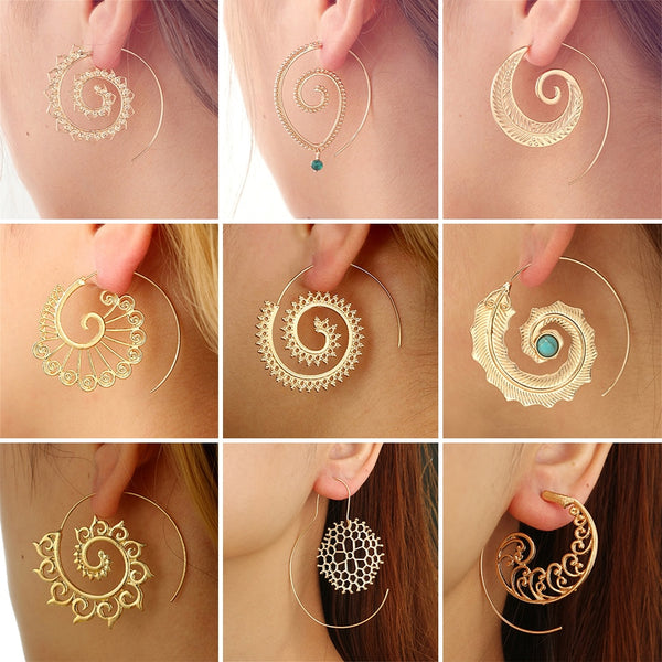 HuaTang Trendy Gold Silver Color Round Spiral Earrings For Women Brinco Earings Oorbellen Hoop Earrings Alloy Pendientes Earring