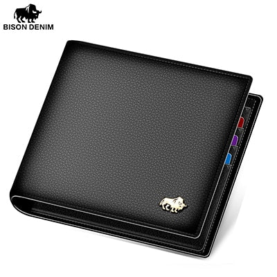 BISON DENIM Genuine Leather Men Wallets Brand Luxury RFID Bifold Wallet Zipper Coin Purse Business Card Holder Wallet N4470