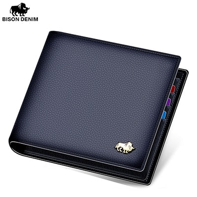 BISON DENIM Genuine Leather Men Wallets Brand Luxury RFID Bifold Wallet Zipper Coin Purse Business Card Holder Wallet N4470