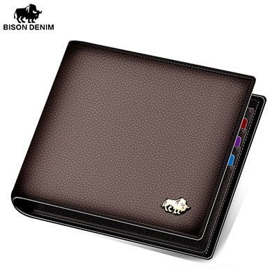 BISON DENIM Genuine Leather Men Wallets Brand Luxury RFID Bifold Wallet Zipper Coin Purse Business Card Holder Wallet N4470