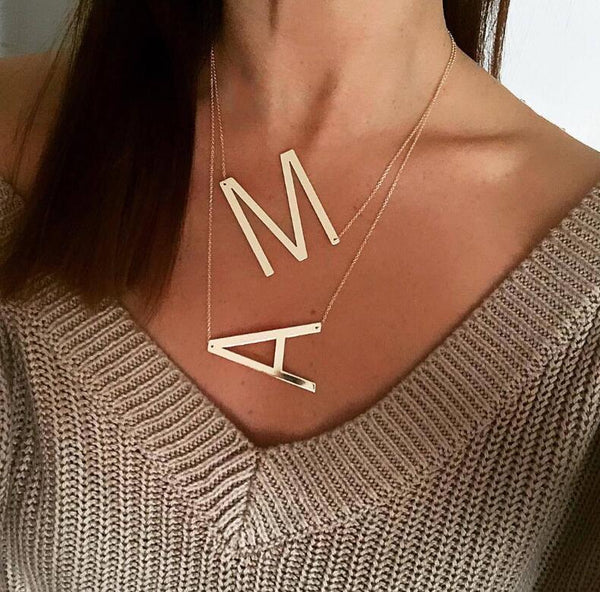 Large Initial Necklace 100% Stainless Steel Jewelry Big Letter Necklace A-Z Gold Necklace Monogram Necklace Gifts