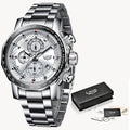 New Sport Chronograph Mens Watches Top Brand Luxury Full Steel Quartz Clock Waterproof Big Dial Watch Men