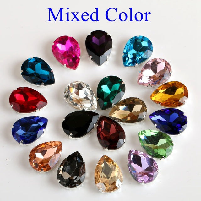 Drop Shape Glass Rhinestones With Claw Sew On Teardrop Crystal Stone Strass Diamond Metal Base Buckle Wedding Decoration