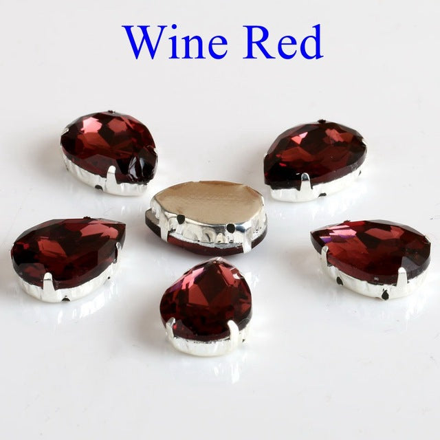 Drop Shape Glass Rhinestones With Claw Sew On Teardrop Crystal Stone Strass Diamond Metal Base Buckle Wedding Decoration