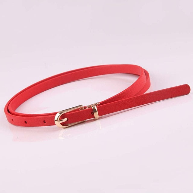 Women Faux Leather Belts Candy Color Thin Skinny Waistband Adjustable Belt Women Dress Strap cinturon mujer cinto feminino