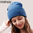 FURTALK Beanie Hat for Women Men Winter Hat Knitted Autumn Skullies Hat Unisex Ladies Warm Bonnet Cap Korean Black Red Cap
