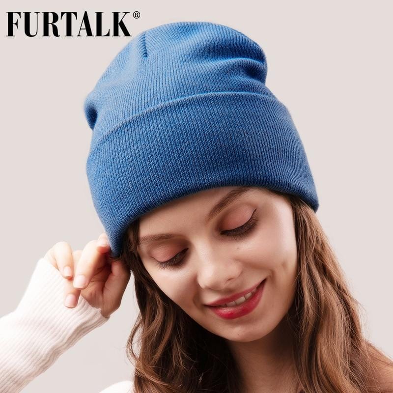 FURTALK Beanie Hat for Women Men Winter Hat Knitted Autumn Skullies Hat Unisex Ladies Warm Bonnet Cap Korean Black Red Cap