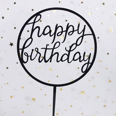 Happy Birthday Love Flag Cake Topper Acrylic Letter Gold Silver Cake Top Flag Decoration for Birthday Party Wedding Supplies