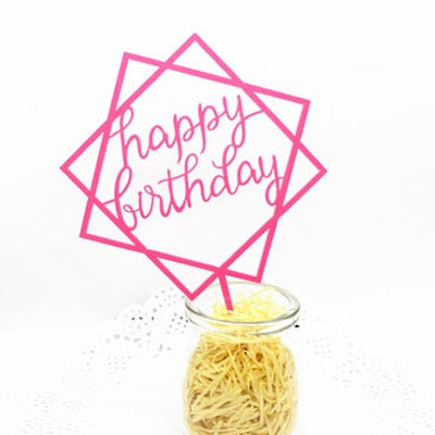 Happy Birthday Love Flag Cake Topper Acrylic Letter Gold Silver Cake Top Flag Decoration for Birthday Party Wedding Supplies