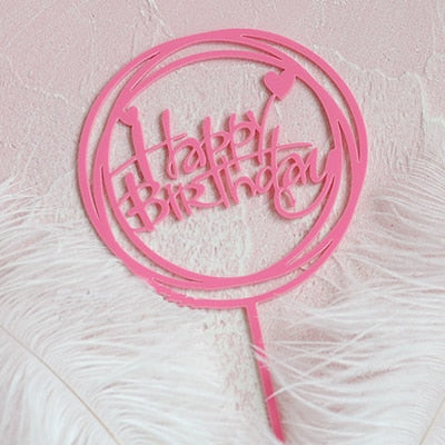 Happy Birthday Love Flag Cake Topper Acrylic Letter Gold Silver Cake Top Flag Decoration for Birthday Party Wedding Supplies