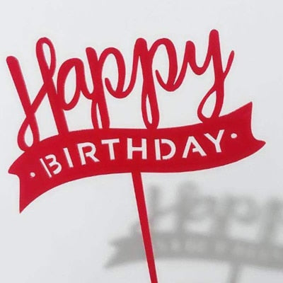 Happy Birthday Love Flag Cake Topper Acrylic Letter Gold Silver Cake Top Flag Decoration for Birthday Party Wedding Supplies