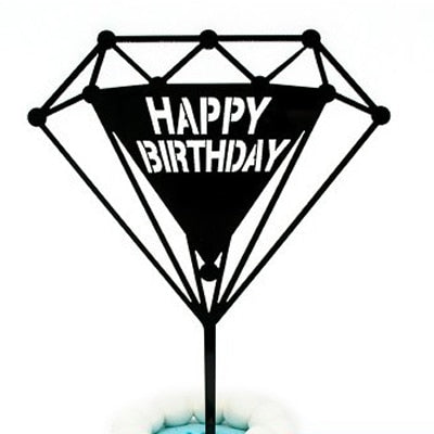 Happy Birthday Love Flag Cake Topper Acrylic Letter Gold Silver Cake Top Flag Decoration for Birthday Party Wedding Supplies