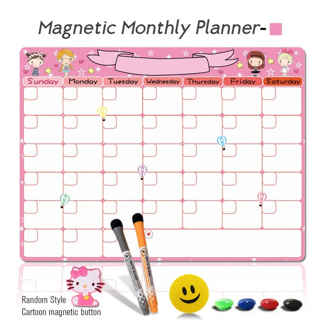 A3 Magnetic Weekly & Monthly Planner Whiteboard Fridge Magnet Flexible Daily Message Drawing Refrigerator Bulletin White Board