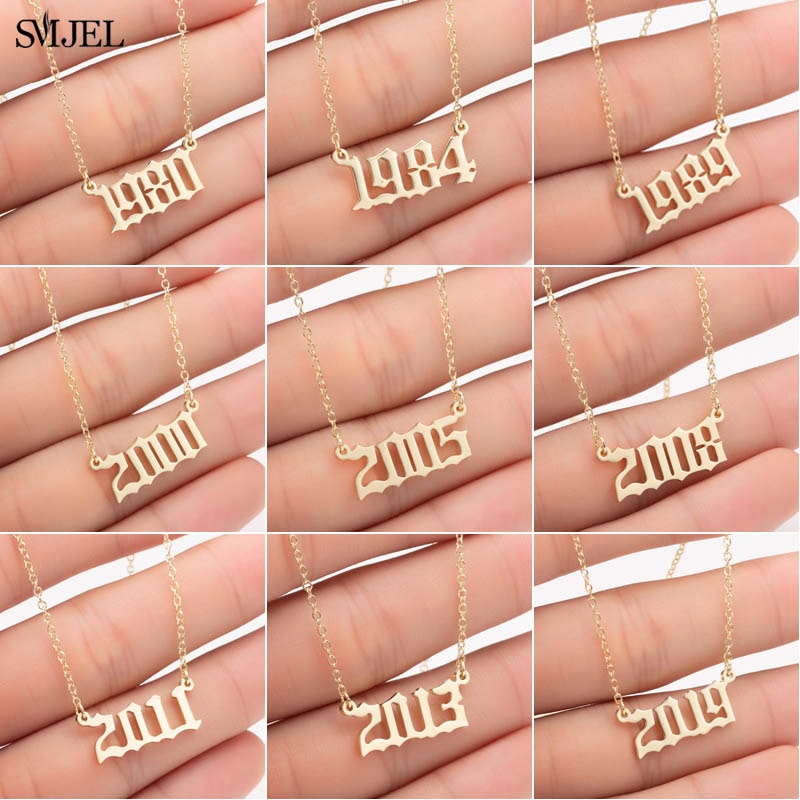 SMJEL Personalize Year Number Necklaces for Women Custom Year 1980 1989 2000 Birthday Gift from 1980 to 2019