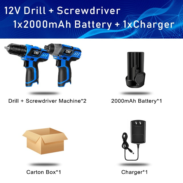 12V Electric Cordless Screwdriver Drill 100NM Torque Electric Drilling Machine Mini Hand Drill Wireless Power Tool by PROSTORMER