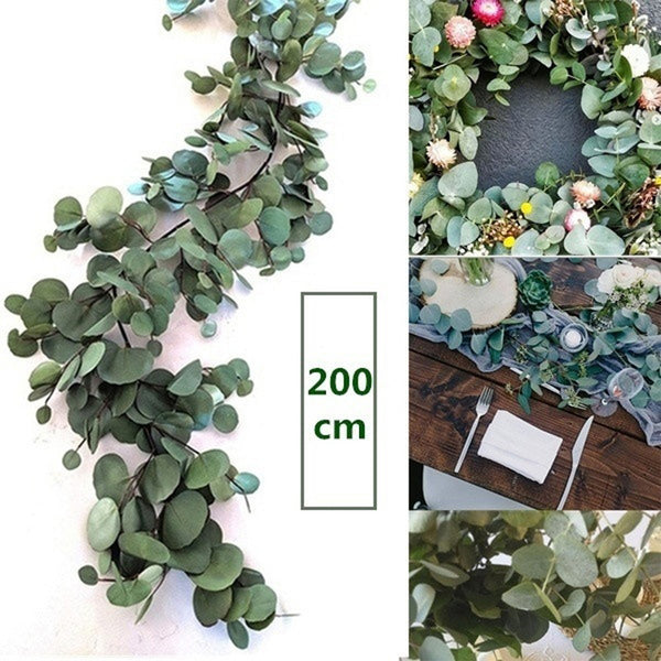 2M Artificial Green Eucalyptus Garland Leaves Vine Fake Vines Rattan Artificial Plants Ivy Wreath Wall Decor Wedding Decoration