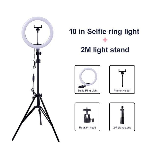 Video Light Dimmable LED Selfie Ring Light USB ring lamp Photography Light with Phone Holder 2M tripod stand for Makeup Youtube