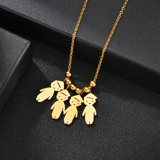 Personalized Stainless Steel Boy Girl Kids Pendant Necklace Women Child Engraved Name Date Beads Necklace Family Jewelry