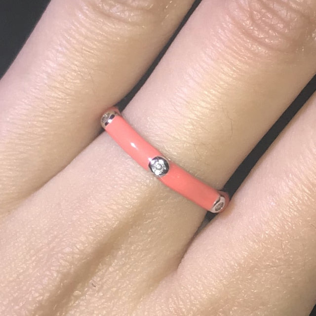 10 Colors Simple Style Enamel Ring Paved With Shiny Cubic Zircon Stone Fashion Wed Engage Ring For Women
