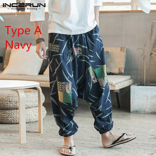 Baggy Cotton Linen Harem Pants Men Hip-hop Women Plus Size Wide Leg Trousers Casual Vintage Long Pants Pantalones Hombre 2021