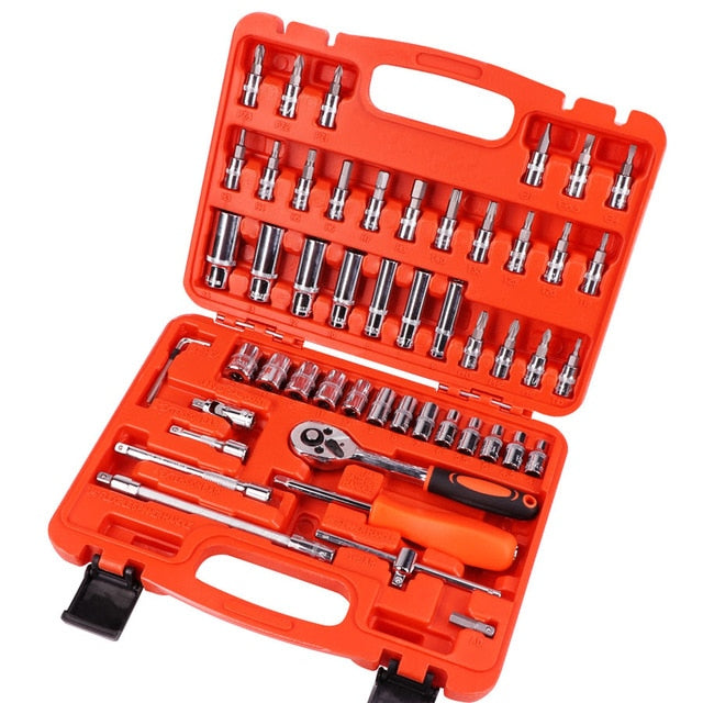 Car Repair Tool 46pcs 1/4-Inch Socket Set Car Repair Tool Ratchet Torque Wrench Combo Tools Kit Auto Repairing Tool Set