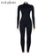 Simenual Workout Active Wear Ribbed Rompers Womens Jumpsuit Sporty Long Sleeve Fitness Embroidery Letter Print Zipper Jumpsuits