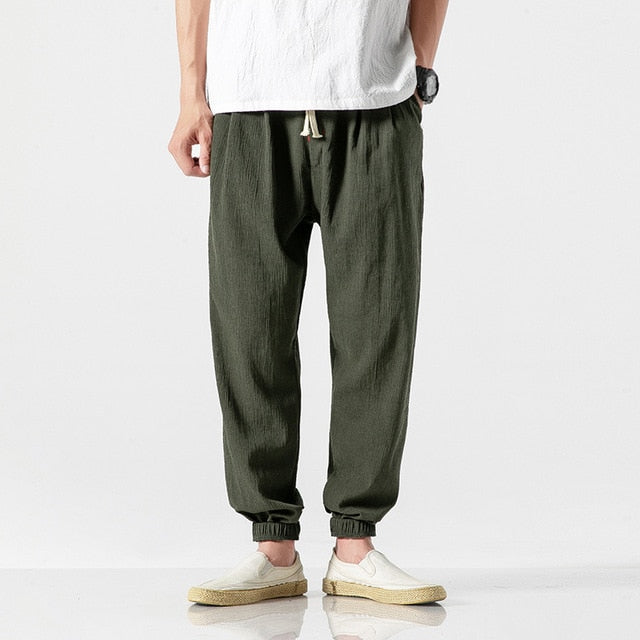 Chinese Style Harem Jogger Pants Men Cotton Linen Sweatpants Trousers Men Casual Lightweight Spring Summer Men Joggers
