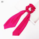 DIY Solid/Floral Print Bow Satin Long Ribbon Ponytail Scarf Hair Tie Scrunchies Women Girls Elastic Hair Bands Hair Accessories