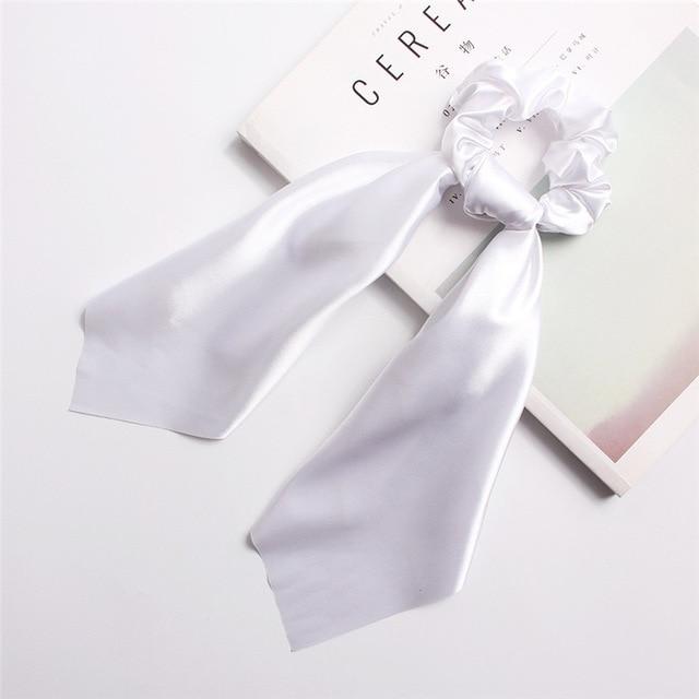 DIY Solid/Floral Print Bow Satin Long Ribbon Ponytail Scarf Hair Tie Scrunchies Women Girls Elastic Hair Bands Hair Accessories