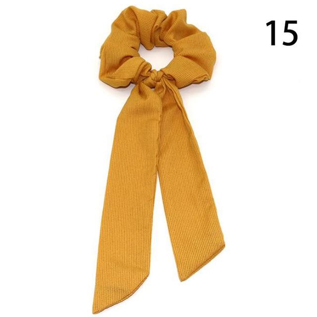 DIY Solid/Floral Print Bow Satin Long Ribbon Ponytail Scarf Hair Tie Scrunchies Women Girls Elastic Hair Bands Hair Accessories