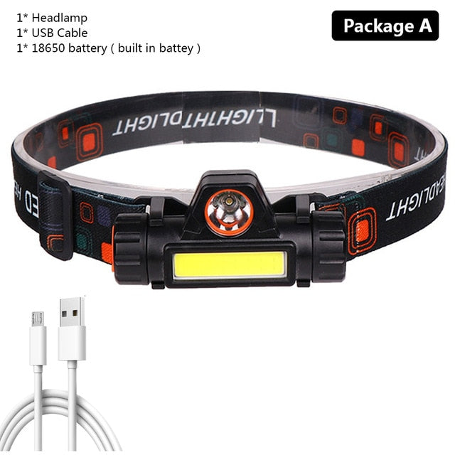 Sensor XP-G Q5 Headlamp Head Lamp Headlight Waterproof 2500lm Cob Led Built in Usb Rechargeable 18650 Battery Working Light 5w
