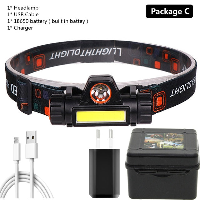 Sensor XP-G Q5 Headlamp Head Lamp Headlight Waterproof 2500lm Cob Led Built in Usb Rechargeable 18650 Battery Working Light 5w