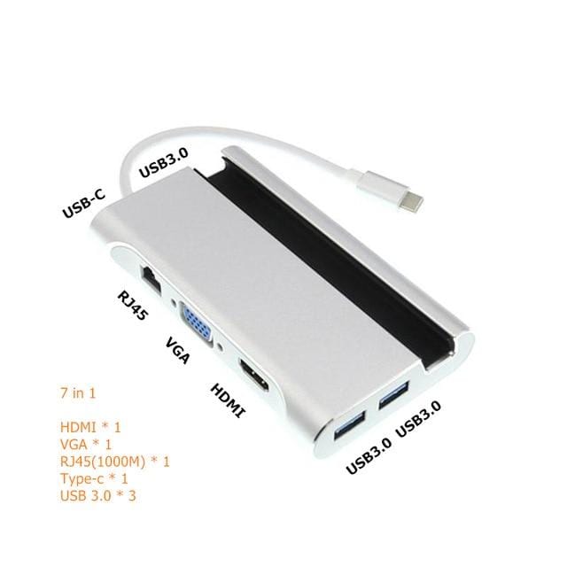 Rankman Type-C to RJ45 Gigabit Lan Ethernet HDMI VGA Adapter SD TF Card Reader USB-C 3.0 Aux for MacBook Samsung Dex Huawei TV