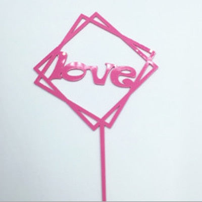 Happy Birthday Love Flag Cake Topper Acrylic Letter Gold Silver Cake Top Flag Decoration for Birthday Party Wedding Supplies