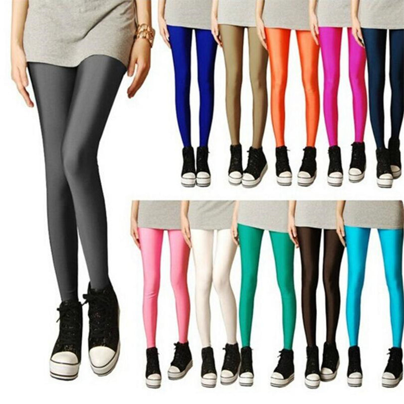 YRRETY Shiny Leggings Women Thin Full Ankle Length Leggings Stretch Pants Basic Leggings Casual Spandex Soft Multicolor Legging