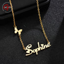 Goxijite Fashion Custom Stainless Steel Name Necklace With Butterfly For Women Personalized Letter Gold Choker Necklace Gift